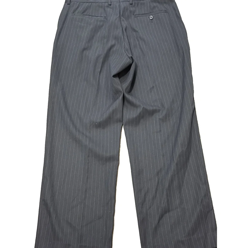 Merona 44R 2PC Suit Blazer Men Pants 36x30 Poly Blend Deep Navy Blue Gray Stripe